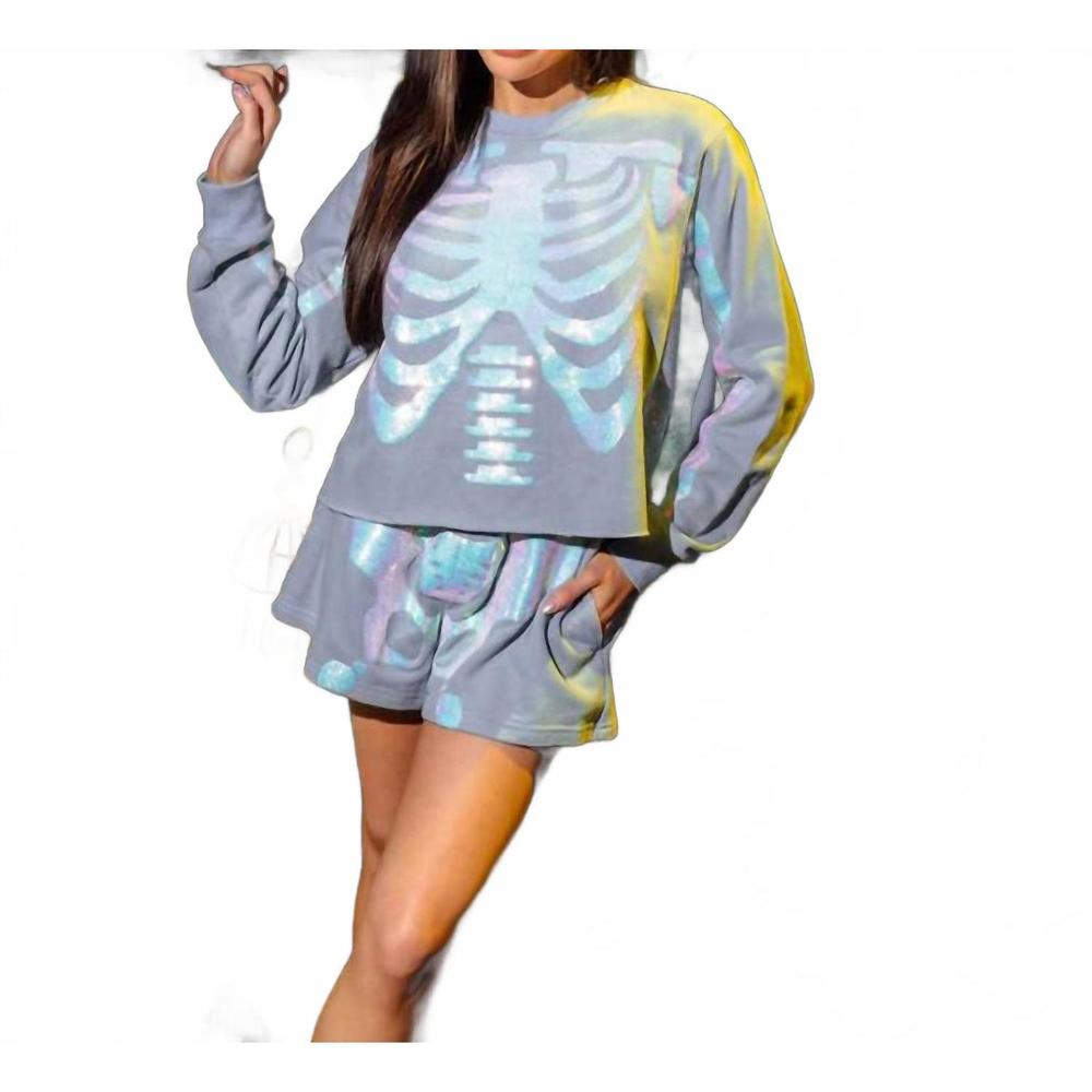 NEW QUEEN OF SPARKLES dusty tonal skeleton shorts in grey